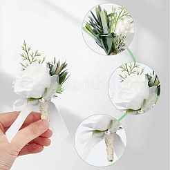 絹布 造花 ブートニエール  プラスチックと鉄のブローチ付き  結婚式のための  パーティーの装飾  ホワイト  130x90mm&nbsp;AJEW-WH0258-295