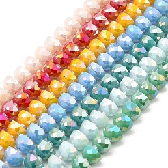 Abカラープレートガラスビーズ連売り  不透明な色  多面カット半円形  ミックスカラー  7~7.5x5mm  穴：1mm  約80個/連  20.87''~21.26''（53~54センチメートル）&nbsp;EGLA-P051-02A-B