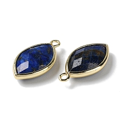 天然石ラピスラズリペンダント  プラチナ真鍮エッジ付き  多面カット  馬の目  22x12x5.5mm  穴：1.8mm&nbsp;G-B009-01G-P