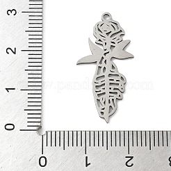 ステンレスペンダント201個  レーザー切断  ハロウィンチャーム  ステンレス鋼色  花  28x13.5x1mm  穴：1.5mm&nbsp;STAS-G366-02P-02