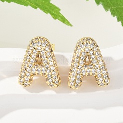 真鍮マイクロペーブクリアキュービックジルコニアスタッドピアス  パヴェクラスターイヤリング  a～zの文字  長持ちメッキ  カドミウムフリー＆鉛フリー  ラックめっき  18KGP本金メッキ  13.5~15.5x8.5~14mm&nbsp;EJEW-Z091-02G