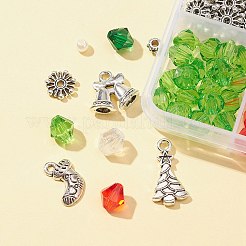 DIYジュエリー作りの発見キット  アクリル＆ガラスバイコーン＆ABSプラスチックパールビーズを含む  クリスマスツリー&ストッキング&ジングルベル合金ペンダント&スペーサービーズ  ミックスカラー  346個/箱&nbsp;DIY-FS0004-48