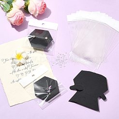 紙ジュエリーディスプレイカード40枚。  長方形のOPP透明プラスチックバッグ40個付き  80個のプラスチック製イヤーナット  六角  ブラック  10.35x8.5x0.05cm&nbsp;CDIS-FS0001-32A