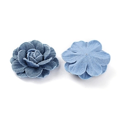 デニム生地の花  ジーンズ生地 カメリア  縫製装飾品  diyの衣装アクセサリー  スチールブルー  50x52x18mm&nbsp;DIY-WH0409-38A