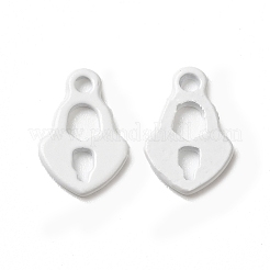 スプレー塗装された201ステンレススチールチャーム  ハート南京錠チャーム  ホワイト  10x6.5x1mm  穴：1.2mm&nbsp;STAS-I672-04A