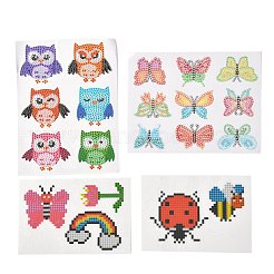 子供のためのDIYフクロウ＆バタフライ＆昆虫ダイヤモンド絵画ステッカーキット  ダイヤモンド塗装ステッカー付き  ラインストーン  ダイヤモンド付箋  トレープレートと接着剤クレイ  ミックスカラー  18.3x13.7x0.03cm&nbsp;DIY-O016-10