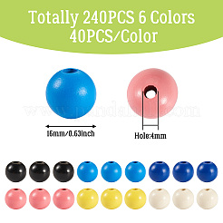 240本6色天然木ビーズ  染め  ラウンド  ミックスカラー  5/8インチ（16mm）  穴：4mm  40個/カラー&nbsp;WOOD-TA0002-74B