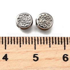 304ステンレススチールビーズ  目でフラットラウンド  変色防止  ステンレス鋼色  6x3mm  穴：1.4mm&nbsp;X-STAS-V009-13A-P
