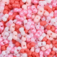 ガラスシードビーズ  丸い穴  ピーナッツ  サクランボ色  3.5x6x3.5mm  穴：0.8mm  約4500個/ポンド&nbsp;SEED-K010-03P