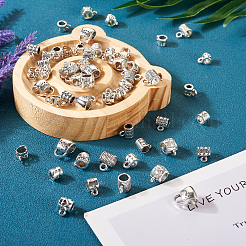 80スタイルのチベットスタイルの合金チューブベイル8個。  ループベイル  ペンダントベイル  カラム＆バッグ形状＆カラム  アンティークシルバー  10~15x7~11x7~9mm  穴：1.4~2.7mm  内径：4~6mm  10個/スタイル&nbsp;FIND-TA0003-52