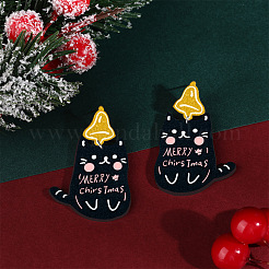 クリスマステーマのアクリル製ダングルスタッドピアス  プラチナ  猫の形  45x30mm&nbsp;FS-WG16439-03