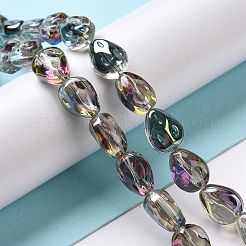 透明電気メッキガラスビーズ連売り  虹メッキ  ティアドロップ  淡いターコイズ  11x9x6.6mm  穴：1.1mm  約55個/連  24.25インチ（61.6cm）&nbsp;GLAA-C025-02K