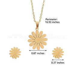 316サージカルステンレススチールデイジースタッドピアスとペンダントネックレス  女性のためのジュエリーセット  ゴールドカラー  16.93インチ（430mm）  17mm  ピン：0.8mm&nbsp;JX377A