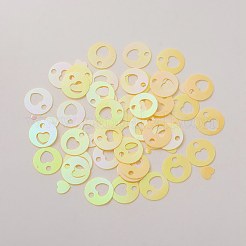 オーナメントアクセサリープラスチックスパンコール/スパンコールチャーム  ハート付きフラットラウンド  きいろ  8x0.1mm  穴：1.4mm&nbsp;LS-X-PVC-E001-11-RC01
