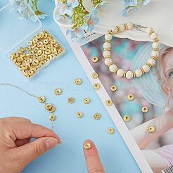 120 個 6 スタイルラックメッキ合金スペーサービーズ  鉛フリー＆カドミウムフリー  長持ちメッキ  フラットラウンド/ディスク  ゴールドカラー  8~8.5x2~3mm  穴：1.5~2mm  20個/カラー&nbsp;KK-FH0004-68