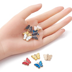 アクリルパーツ  ライトゴールドトーン合金ラインストーン付き  バタフライチャーム  ミックスカラー  15x18x4mm  穴：1.8mm&nbsp;FIND-YW0003-62