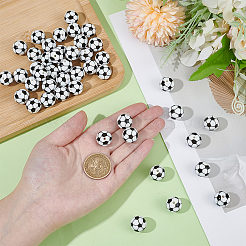 プリントされた丸型シリコンフォーカルビーズ40個  ホワイト  サッカー  14.5x14mm  穴：2mm&nbsp;SIL-OC0001-24E