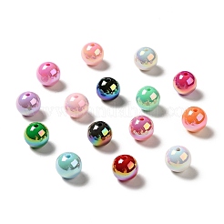 50 個の UV メッキレインボー虹色アクリルビーズ  ラウンド  ミックスカラー  15~15.5x15.5~16mm  穴：2.7mm&nbsp;PACR-FP0001-05
