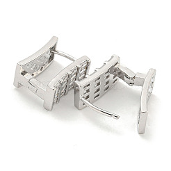 真鍮 マイクロパヴェ クリア キュービックジルコニア フープ ピアス レディース  長方形  プラチナメッキ  14x7mm&nbsp;EJEW-S228-02P