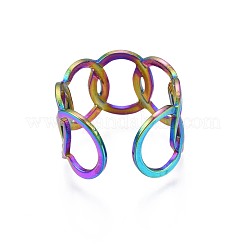 304ステンレススチールインターロックリングカフリング  女性のためのレインボーカラーオープンリング  usサイズ7 3/4(17.9mm)&nbsp;RJEW-N038-085