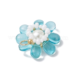 ガラスチャーム  真鍮パーツ  花  ライトスカイブルー  25.5x23.5x8mm  穴：6.5x3mm&nbsp;PALLOY-MZ00656-04