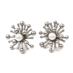 真鍮の花のスタッドピアス  absプラスチックパール  長持ちメッキ  ラックめっき  プラチナ  23.5x24.5mm&nbsp;EJEW-H171-05P