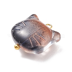 ガラスチャーム  金メッキ真鍮ボールヘッドピン付き  猫  ミックスカラー  15x14x6.5mm  穴：2mm&nbsp;PALLOY-JF01681