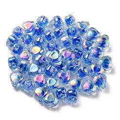 UVメッキレインボー虹色アクリルビーズ  ツートンカラーの二層ビーズ  ハート  藤紫色  11x11.5x8mm  穴：3mm&nbsp;OACR-F004-05I