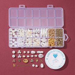DIYイミテーションパールブレスレットネックレスメイキングキット  オーバル & ラウンド & & ティアドロップ & スター & シェルシェイプ プラスチック & アクリルイミテーションパールビーズを含む  伸縮性のある糸  ホワイト  ビーズ：694個/セット&nbsp;DIY-FS0003-11