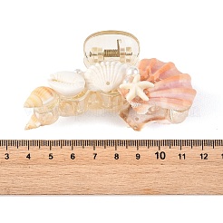 貝殻とヒトデの形をした天然貝殻のヘアクリップ  女性と女の子向けのプラスチック、貝殻パール、合成ターコイズのヘアアクセサリー  ライトコーラル  40x76x45mm&nbsp;PHAR-TA000008