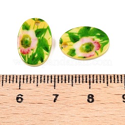 天然淡水貝の両面プリント楕円形チャーム  花  14.5x10x2.3mm  穴：1.6mm&nbsp;SHEL-T020-05C