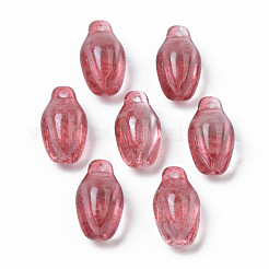 透明スプレー塗装ガラスペンダント  つぼみ  インディアンレッド  15x8.5x7.5mm  穴：1.2mm&nbsp;GLAA-S190-016G-01