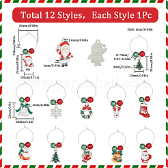 クリスマステーマの合金エナメルワイングラスチャーム  真鍮のフープピアスとガラスパールビーズ付き  混合図形  ミックスカラー  48~55mm  12個/セット&nbsp;AJEW-SC0002-07