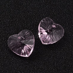 ロマンチックなバレンタインデーアイデアガラスチャーム  ファセットハートチャーム  パールピンク  10x10x5mm  穴：1mm&nbsp;X-G030V10mm-02