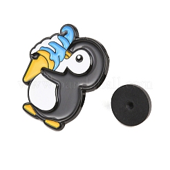 ペンギンの合金製エナメルピン  バックパックや衣類用の黒いラペルピン留め具  ホワイト  アイスクリーム  26x22mm&nbsp;JEWB-G046-03B