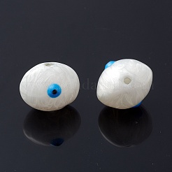 ガラスビーズ  エナメル  ナザールボンジュウ模様の楕円形  ホワイト  13x16.5x15.5mm  穴：1.4mm&nbsp;GLAA-A009-02I