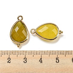 天然韓国翡翠ファセットペンダント  ラックメッキ金メッキ真鍮ティアドロップチャーム  21x12x5mm  穴：1.6mm&nbsp;G-M431-15G-02