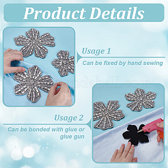 フェルト＆ラインストーン刺繍糸 アイロン接着/縫い付けパッチ 3個 3スタイル  布のアップリケ  花  グレー  94~140x98~145x9mm  1個/スタイル&nbsp;PATC-FG0003-25