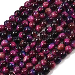 天然石タイガーアイビーズ連売り  染め＆加熱  ラウンド  フクシア  6mm  穴：1mm  約60~62個/連  14.96''（38センチメートル）&nbsp;G-F561-6mm-B09