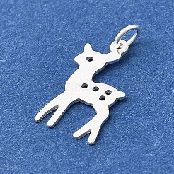 925スターリングシルバーチャーム  丸カン付き  銀色のメッキ  鹿  15x8.5x0.5mm  穴：2.5mm&nbsp;STER-B007-01S-03