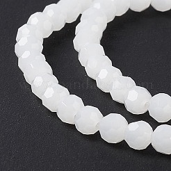 ファセット (32 ファセット) ラウンド模造翡翠ガラス ビーズ 連売り  ホワイト  4mm  穴：1mm  約88~90個/連  28~30cm&nbsp;X-EGLA-J042-4mm-30