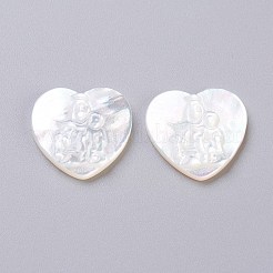 パールシェルカボションのナチュラルホワイトシェルマザー  聖母マリアとハート  14.5x14.7x2mm&nbsp;SSHEL-L017-013