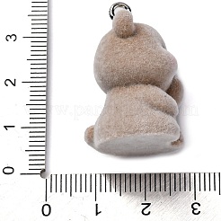 フロッキー動物樹脂ペンダント  プラチナ鉄ループ付き  クマ  31x18.5x21mm  穴：2.5mm&nbsp;FIND-S001-06C