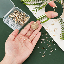 長方形 304 ステンレス スタッド イヤリング 金具  ループと 100 個のプラスチック イヤー ナット  18KGP本金メッキ  10x2x2mm  穴：1.5~1.8mm  ピン：0.8mm  80個/箱&nbsp;STAS-UN0058-32G