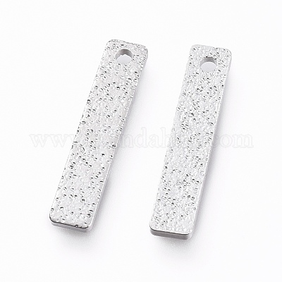 真鍮製チャーム  ニッケルフリー  長持ちメッキ  テクスチャ  長方形  プラチナ  15x3x1mm  穴：1mm&nbsp;KK-G397-03P-1
