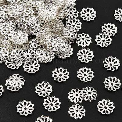 アイアン製ビーズキャップ  マルチ花弁  銀  9mm  穴：1.5mm&nbsp;IFIN-YW0001-69S-1