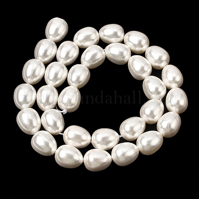 電気めっきシェルパールビーズ連売り  梨の形  ホワイト  12~13x10mm  穴：1mm  約31個/連  15.55''（39.5センチメートル）&nbsp;BSHE-B008-04-1