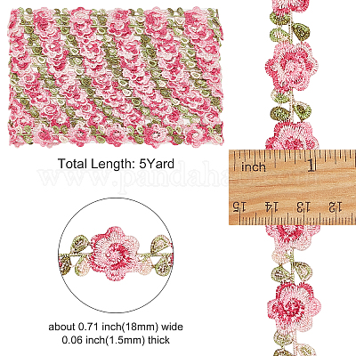 ポリエステルリボン  花柄  フラット  服飾材料  サクランボ色  3/4インチ（18x1.5mm）&nbsp;OCOR-WH0068-45A-1
