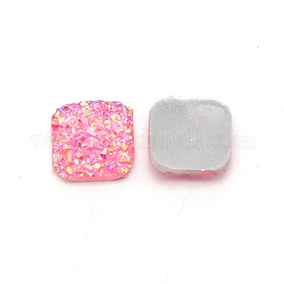 樹脂カボション  正方形  ピンク  9.5x9.5x3mm&nbsp;RESI-WH0026-02A-1