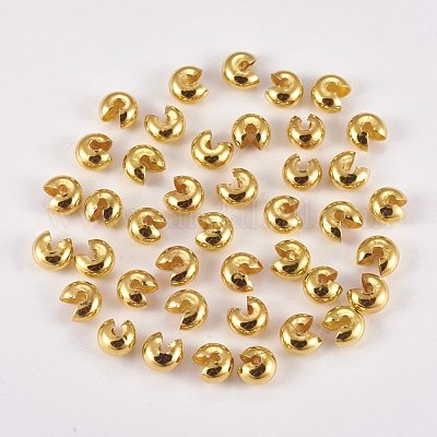 真鍮製つぶし玉カバーカシメ玉カバー  ラウンド  ゴールドカラー  直径6mm  穴：1mm&nbsp;KK-G311-08G-1